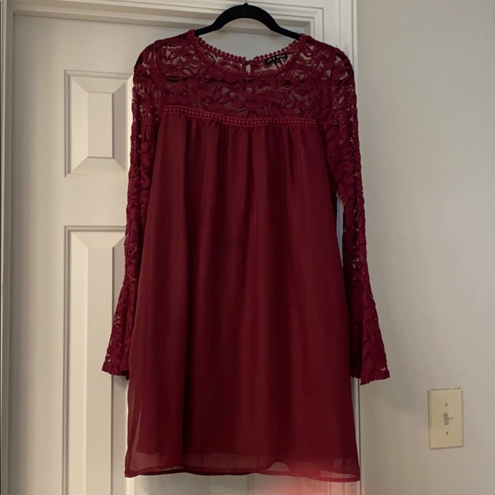 Maroon dress with lace sleeves